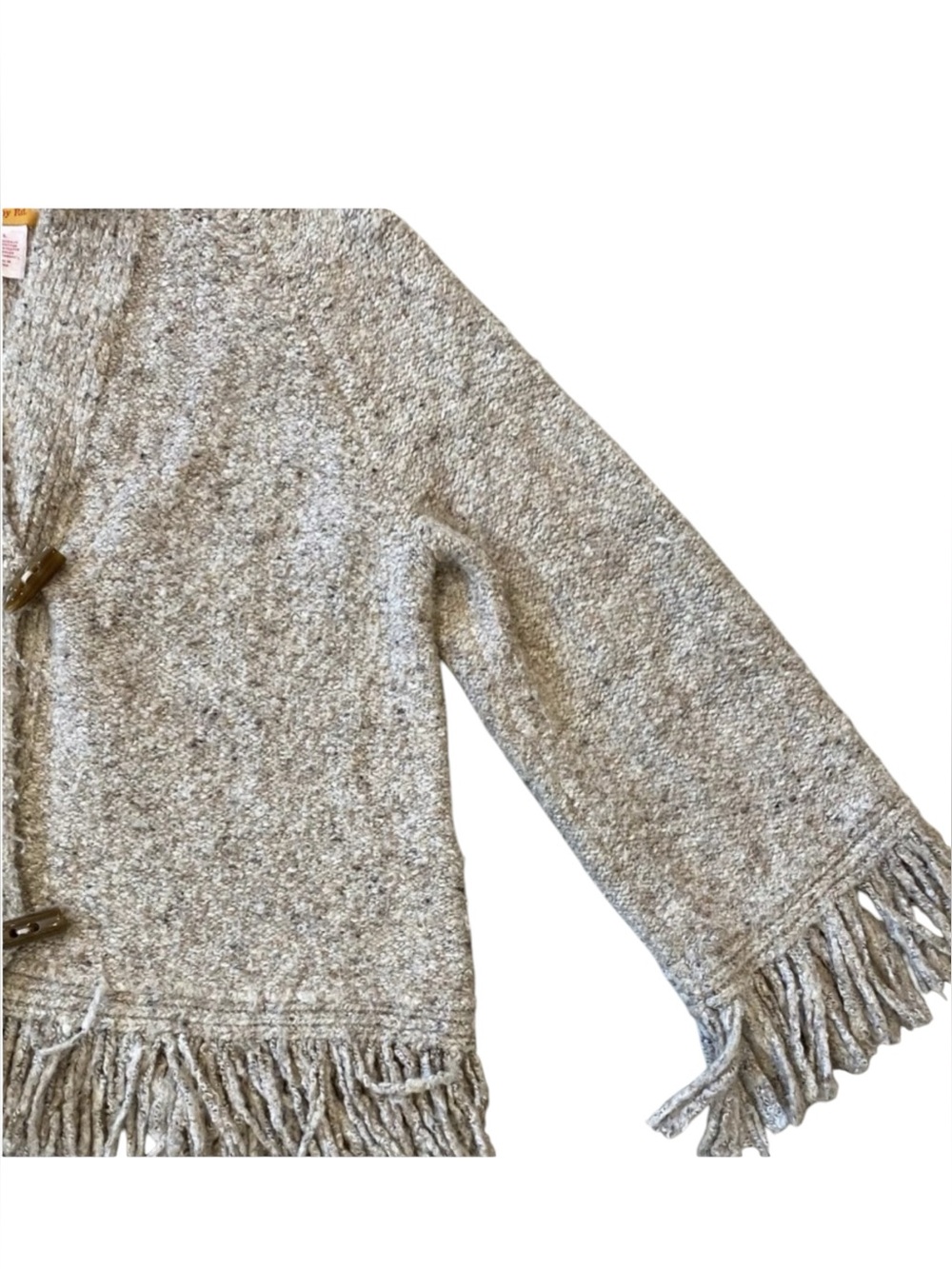 Ruby Rd  L Boho Poncho Cardigan Oatmeal Fringe Toggle Lagenlook Sweater VINTAGE - Picture 12 of 14